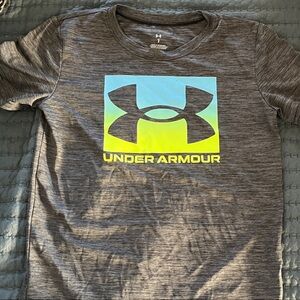 Boys Under Armour Charcoal Tee with Neon Logo